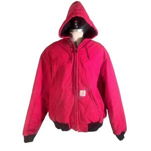 VTG Carhartt Jacket Mens 3XL Red Quilted Full Zip Hood Jobsite Workwear J04